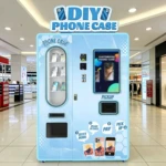 Entrepreneur reviewing sales data and ROI metrics from a phone case kiosk