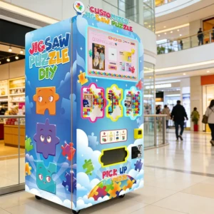 Entrepreneur evaluating financial data for a custom puzzle vending business