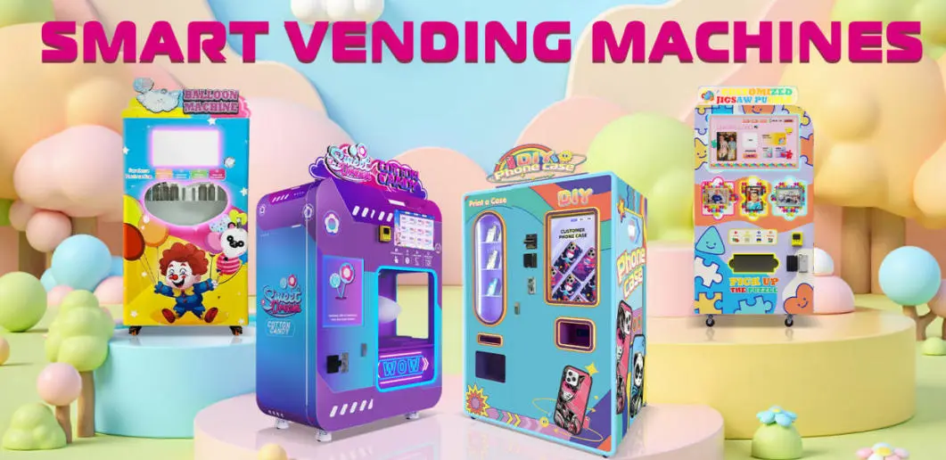 commercial cotton candy machines to more complex units like phone case printing vending machines.