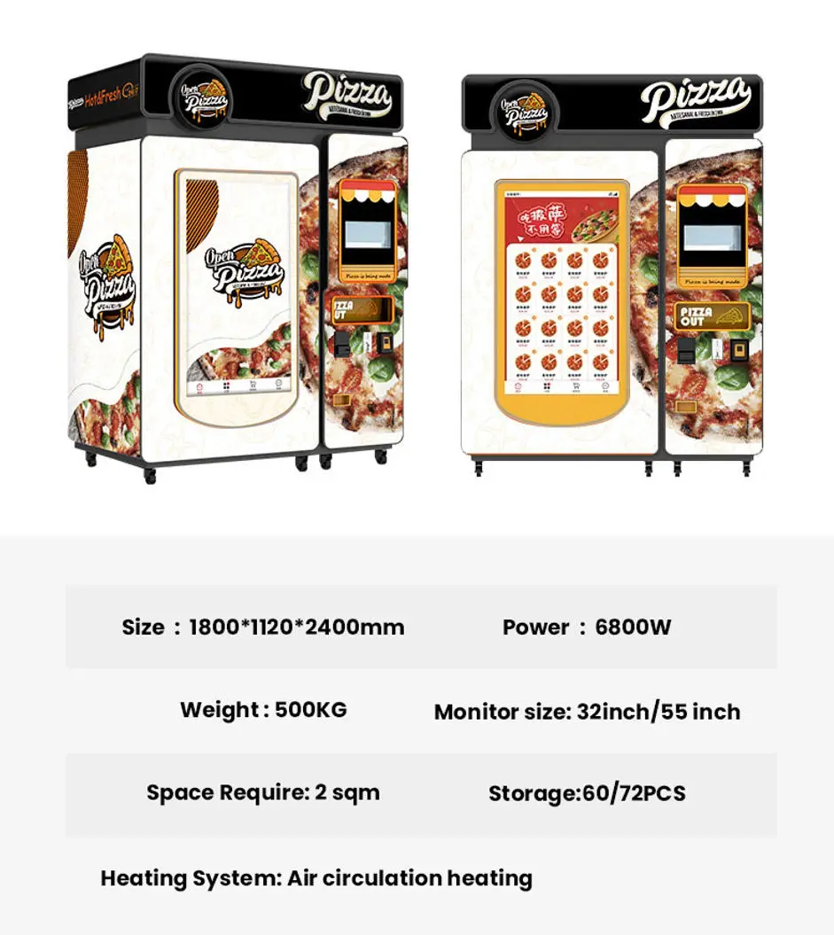 Современный автоматизированный пиццерийный автомат в лобби оживленного здания