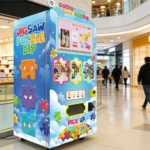 Modern self service photo printing kiosk in a busy shopping mall