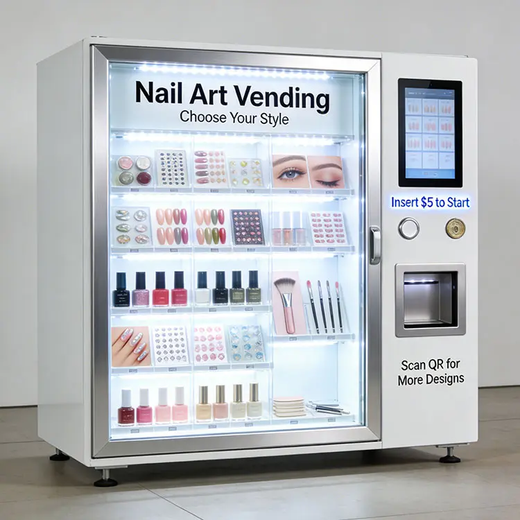 Conceptual image of a modern nail vending machine in a shopping mall