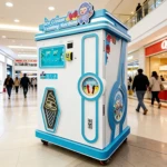 Современный автомат по продаже мороженого в оживленном торговом центре