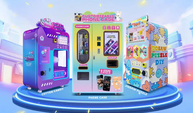 Máquinas expendedoras totalmente automáticas de algodón de azúcar o máquinas expendedoras para imprimir fundas de celular