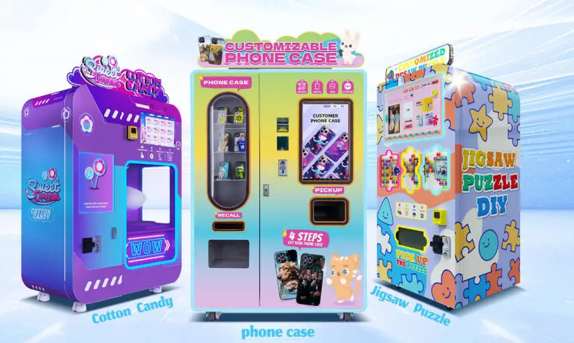 fully automatic cotton candy vending machines or phone case printing vending machines