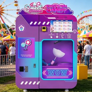 machines like the Fully automatic cotton candy vending machine WM980 actually manufacture the product on-site