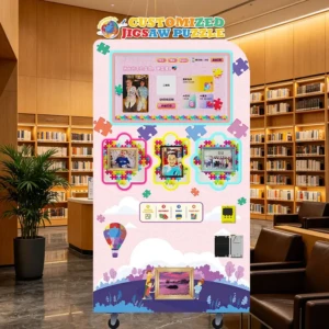 The best puzzle vending machine placed in a gift shop, showcasing personalised puzzle products