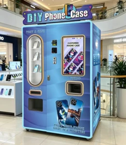 A modern smart phone case vending machine factory floor with automated assembly lines