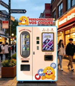 Modern on-demand phone case printer showcasing a custom design being printed on a smartphone case
