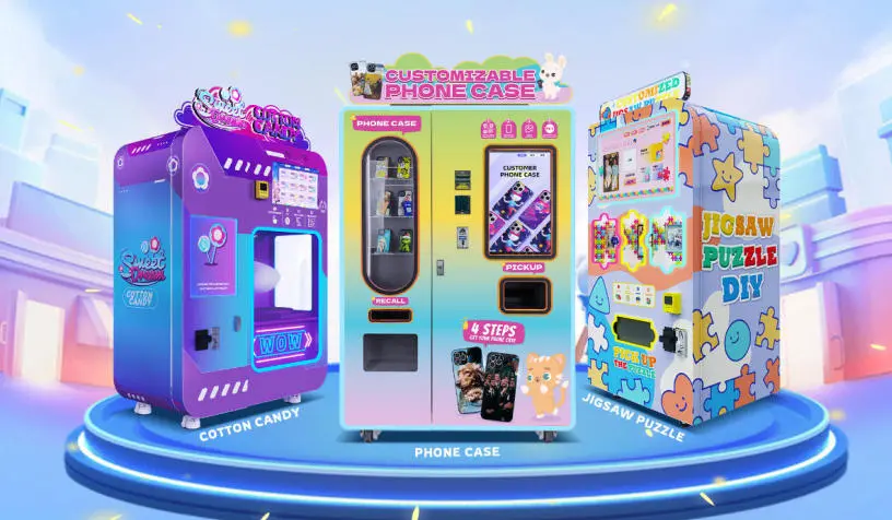 Wider Matrix WM880 Smart Phone Case Vending Machine and the Wider Matrix WM980 Plus Smart Cotton Candy Vending Machine