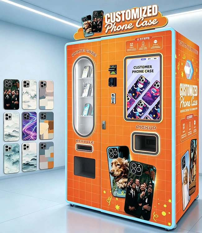 Modern phone case vending machine in an Italian shopping mall