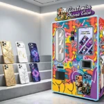 Modern card payment phone case vending machine in a shopping mall