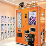 Modern phone case vending machine with UV printing technology in a shopping mall
