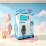 A modern, customizable ice cream vending machine in a high-traffic retail setting
