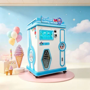A modern, customizable ice cream vending machine in a high-traffic retail setting