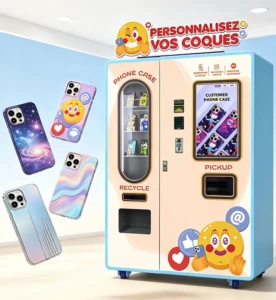 Modern automated phone case vending machine in a shopping mall