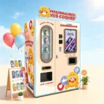 Modern phone case vending machine placed in a busy Los Angeles shopping mall corridor