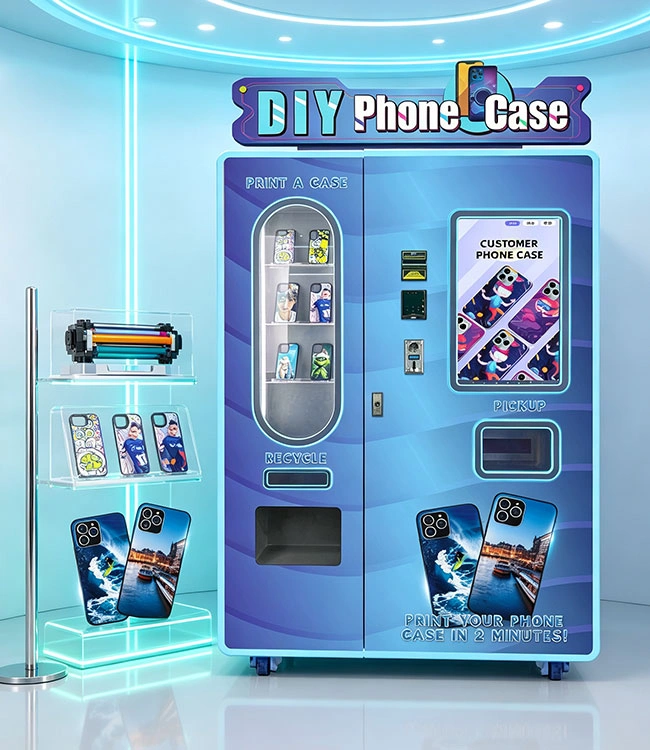 Echa un vistazo a la máquina expendedora de fundas para celular personalizables y totalmente automáticas.