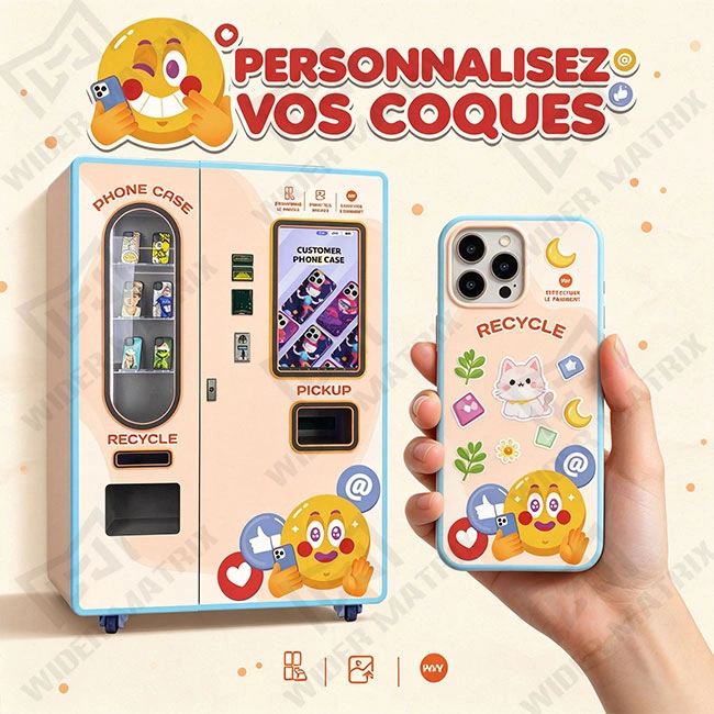 Wider Matrix phone case vending machine in a shopping mall