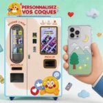 Máquina expendedora de fundas para teléfonos en un edificio de oficinas