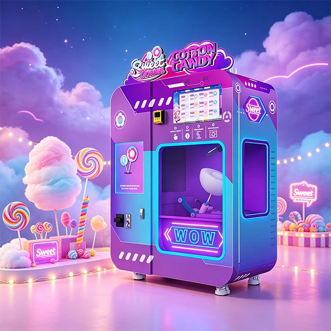 The Fully automatic cotton candy vending machine WM980 integrates remote monitoring
