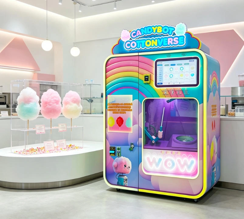 A cotton candy vending machine for mall USA eliminates most of these costs