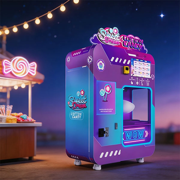 Modern cotton candy robot vending machine in a shopping mall