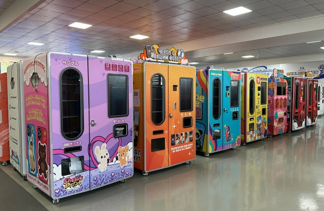 custom vending machine placed in a busy shopping mall