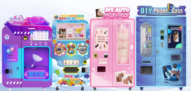 a phone case printer, a cotton candy spinner, an ice cream maker