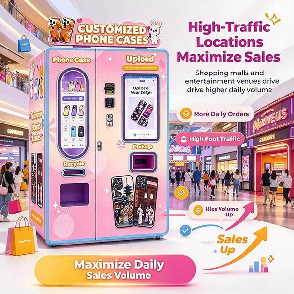 Automatic mobile cover printing machine placed in busy shopping mall